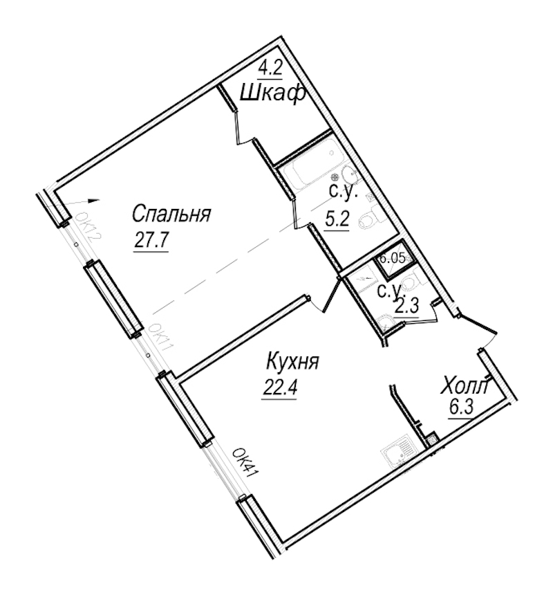 1-комнатная квартира 68.1 м², 5/8 эт., Комплекс апартаментов «Meltzer Hall»